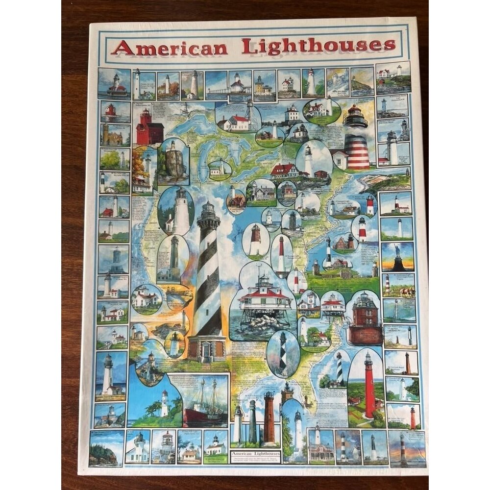White Mountain Puzzle American Lighthouses 1000 Pc Sealed Nautical Map USA